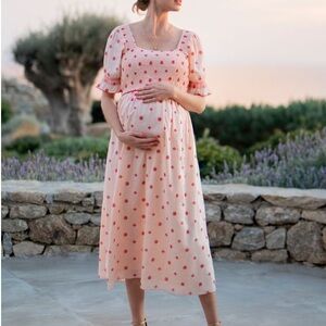 Seraphine Rose Embroidered Cotton Maternity & Nursing Dress